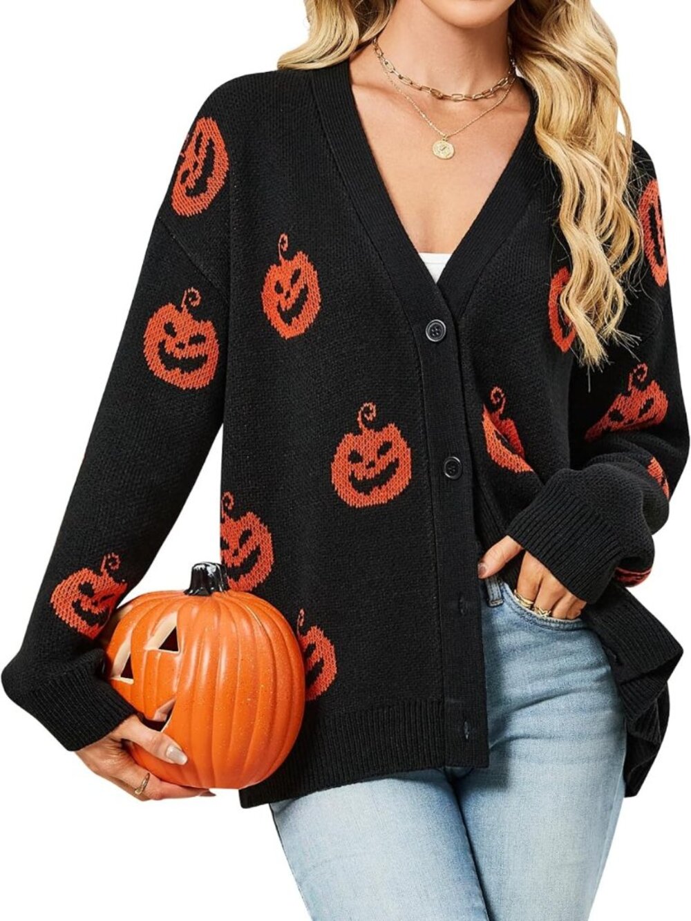 Oversized Pumpkin Cardigan Sweater for Women | Cozy Halloween Outerwear